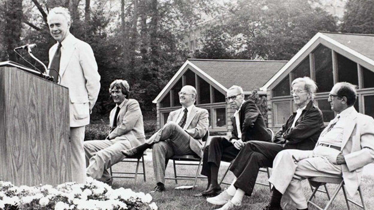 photo of Watson speaking at Hershey dedication 1979