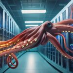 ai generated image of a squid in a computer data center