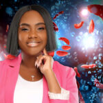 image pf Victoria Gray with a background illustration of sickle cells