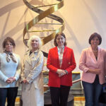 photo of CSHL Senior Vice President for Advancement Charles Prizzi, Gardiner Foundation Board Chairwoman Jennifer Attonito, Gardiner Foundation Executive Director Kathryn M. Curran, CSHL Library & Archives Executive Director Ludmila Pollack, and Gardiner Foundation Trustees Lynne. C. Nowick and Robert Watkins