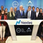 image of CSHL employees and Range ETF employees at the Nasdaq podium