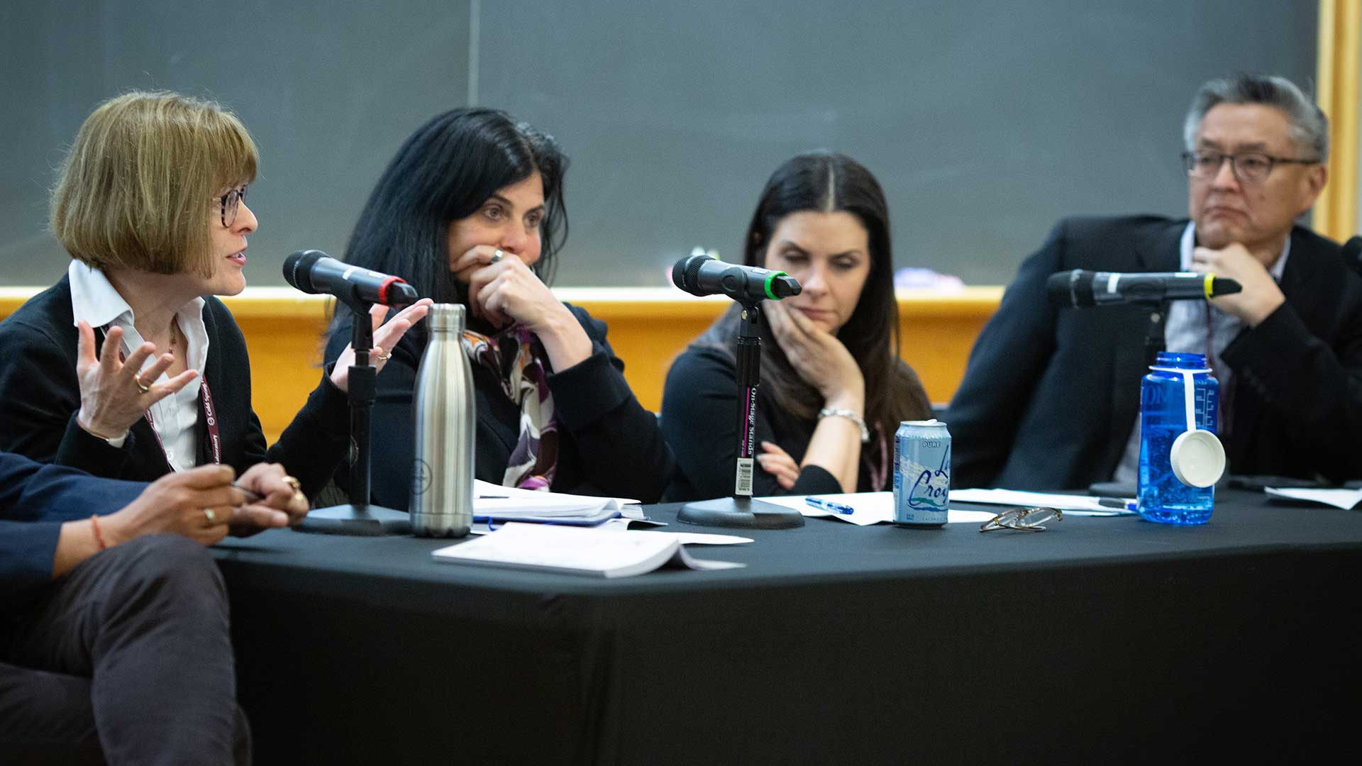 image of Cancer Genetics panelists Angela Creager, Tania Simoncelli, Jessica Roberts, and William Pao