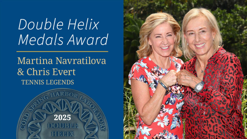 Martina Navratilova and Chris Evert smile together after winning the 2025 Double Helix Medals Award.